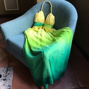Stunning dress! Yellow green halter vneck maxi